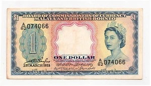Queen Elizabeth Malaya One 1 Dollar 1953 - VF - Picture 1 of 2