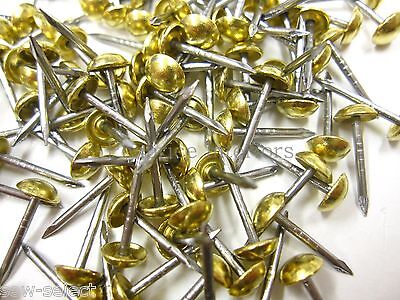 100 Small 6mm SOLID BRASS NON RUST UPHOLSTERY NAILS TACK R5 Pins FURNITURE STUDS • 6.54£