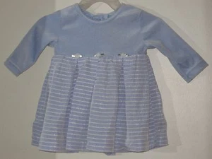 CLAIRE BELL Size 6-9 Months Blue Striped Long Sleeve Dress (Made in Canada) - Foto 1 di 2