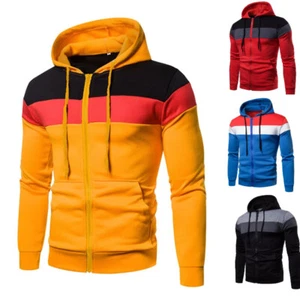 Men Jumper Hoodie Zip Hooded Jacket Work Coat Retro Sweatshirt Casual Sports Top - Picture 1 of 14