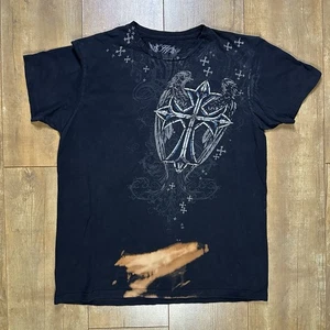 Camisa De Colección Gótica Grunge AOP Y2K Talla L Alas Cruz - Imagen 1 de 6