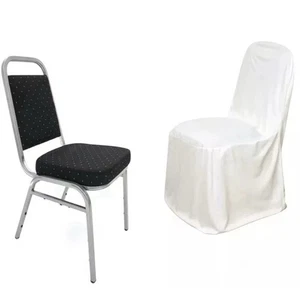 New White Fitted Banquet Wedding Chair Cover Slipcover No Stretch Decoration A32 - Picture 1 of 4