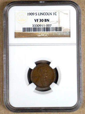 1909-S LINCOLN WHEAT CENT NGC VF30 BN 911007 - Image 1 of 4