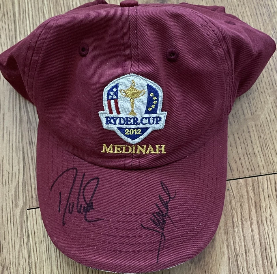 Gorra de golf Davis Love & Jose Maria Olazabal autografiada firmada 2012 Ryder Cup JSA Foto 1 de 1