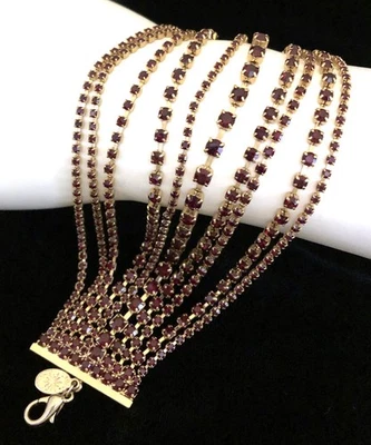 PULSERA LYDELL NYC Ancha Granate Oscuro ROJO Estrás Cristal Tono Dorado Multi Eslabón Foto 1 de 4