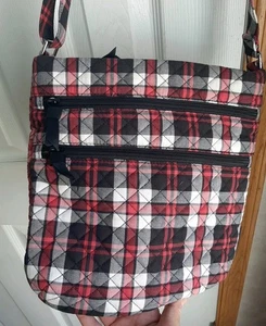 VERA BRADLEY Trio Zip Hipster BLACK RED WHT PLAID Crossbody Purse Bag NWOT COND - Picture 1 of 16