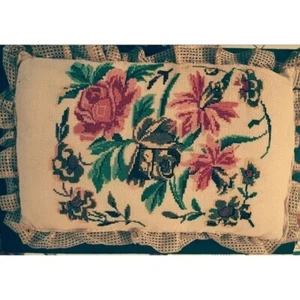 Mid Century Floral Needlepoint Reversible Double Side Throw Pillow 25" - Picture 1 of 6