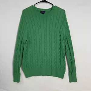 Brooks Brothers Cable Knit Sweater Men's Medium Green 100% Cotton Crewneck - Picture 1 of 6