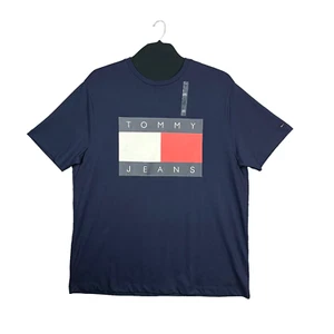 Tommy Hilfiger Mens Cotton T-Shirt Size 2XL Tall Blue Short Sleeve Flag Front - Picture 1 of 9
