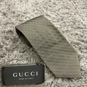 Gucci Square Boxed G Silk Wool Jacquard Neck Tie Brown Beige Made in Italy - Picture 1 of 8
