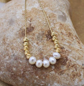 Gargantilla collar de perlas naturales de agua dulce con perlas piedras preciosas relleno de oro joyería - Imagen 1 de 7