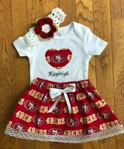 San Francisco 49ers Baby Girl Skirt, Personalized Bodysuit and Headband. - Picture 1 of 2