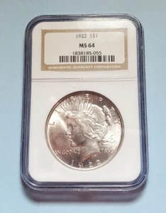 1922 P PEACE SILVER DOLLAR NGC MS64 UNC GREAT LUSTER #S202 - Bild 1 von 4