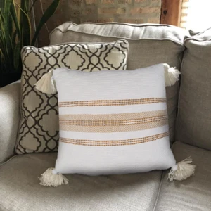 2 Center Stripes Tassel Throw Pillow 18"x18" Hearth & Hand with Magnolia | New - Picture 1 of 5