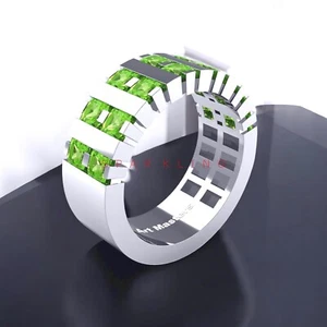 Peridot Square Cut Gemstone With 925 Sterling Silver Ring For Men's #E307 - Picture 1 of 6