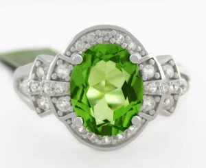 GENUINE 2.38 Cts PERIDOT & WHITE SAPPHIRE RING .925 STERLING SILVER - NWT - Picture 1 of 4