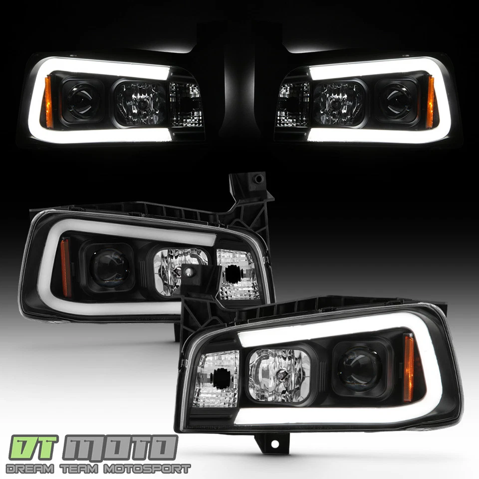 For 2006-2010 Dodge Charger Black LED Tube Projector Headlights Headlamps Pair - Image 1 of 4