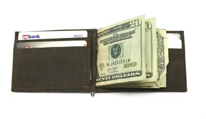 Front Pocket Money Clip Wallet Credit Card Holder in Crazy Horse Leather - Picture 1 of 5