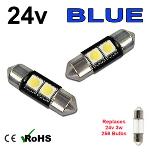 2 x Blau 24 V 31 mm Festoon Innenplatte Licht 256 2 SMD SV7-8 Glühbirnen LKW - Bild 1 von 3