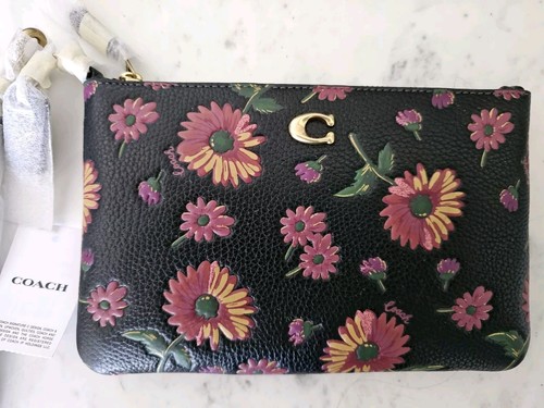 Borsa Coach nuova con etichetta pelle piccolo braccialetto stampa floreale nero verde oro bordeaux