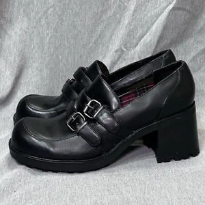 Vtg 90s Y2K Skechers Somethin Special Black Chunky Platform Buckle Loafers 8 - Picture 1 of 20