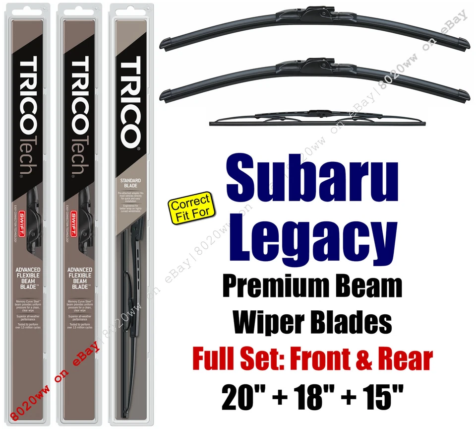 Wipers 3pk Premium Front + Rear - fit 1990-1994 Subaru Legacy - 19200/180/30150 - Image 1 of 1