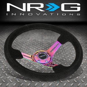 NRG REINFORCED 350MM 3"DEEP NEO CHROME SPOKE BLACK SUEDE RACING STEERING WHEEL
