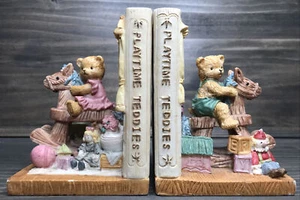 Vtg Teddy Bear Bookends Resin Playtime Baby Boy Girl Library Book Ends - Picture 1 of 11