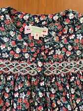 Bonpoint NWOT Black/Red/Green Floral Print Smocked Embroidered Cotton Blouse-6yr