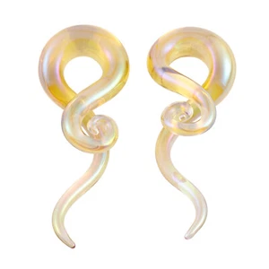 PAIR PYREX GLASS EAR PLUG SPIRAL TWIST GLASS TAPER STRETCHER EAR GAUGE EARRINGS - Picture 1 of 27