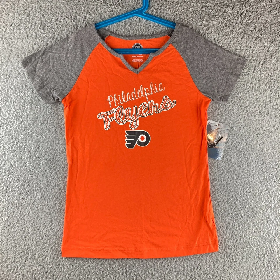 Camiseta Philadelphia Flyers Niñas XL 14/16 NHL Hockey Manga Corta Camiseta NUEVA Foto 1 de 4