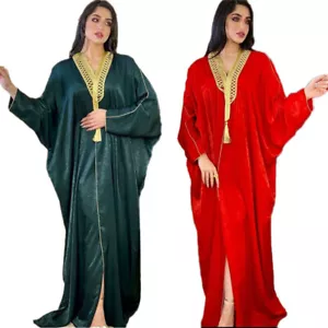 Maxi Vestido Marroquí Abaya Mujeres Pavo Caftán Dubai Suelto Africano Vestido Nuevo - Imagen 1 de 24