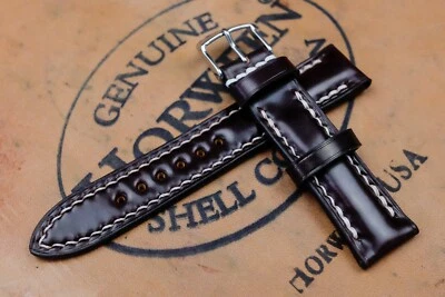 Horween Shell Cordovan No.8 Burgundy Half Padded Leather Watch Strap - Bild 1 von 4