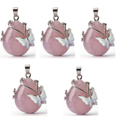 10pcs Rose Quartz Gems Stone Butterfly Pendants Energy Reiki Healing Amulet - Image 1 of 3