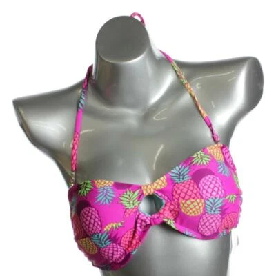 California Waves NEW Junior L Purple Combo Print Stretch Bandeau Top Bikini Top - Image 1 of 4