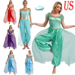 Costume da principessa araba donna danza del ventre tuta paillettes pantaloni zucca - Foto 1 di 59