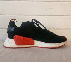 Adidas NMD R2 Primeknit Running Shoes Core Black Red White Mens Size 10 BA7252 - Picture 1 of 11