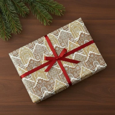 GINGERBREAD COTTAGE Diseño Impresión 24" Regalo ENVOLTURA Papel Elige Longitud Cantidad Foto 1 de 3