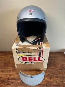 VINTAGE BELL 1970s SUPER MAGNUM Silver MOTORCYCLE HELMET S/M w/Box &New Visor - Picture 1 of 23
