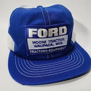 Vintage Ford Tractors Equipment Waupaca WI Trucker Snapback Hat Cap Blue White - Picture 1 of 6