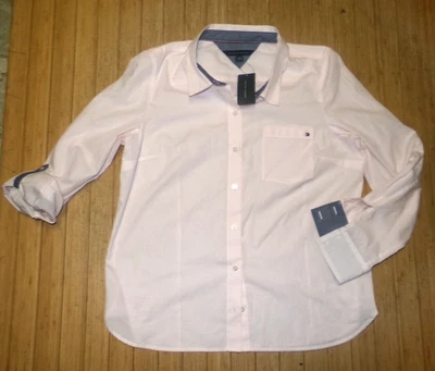 CAMISA MUJER TOMMY HILFIGER TALLA XL ABOTONADA~ROSA Y BLANCO~NUEVA CON ETIQUETAS Foto 1 de 4
