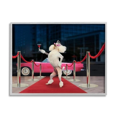 Funny Red Carpet Poodle Gray Framed Giclee Art Design by Lund Roeser - Image 1 of 4