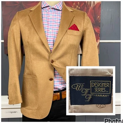 Vintage Farah Sueded Blazer Sport Coat Mens 38R Slim Fit Polyester Golden Brown - Image 1 of 4