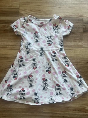 Disney Minnie Mouse Skater Dress Girls 4T White Pink Polka Dot Casual Cute - Image 1 of 4