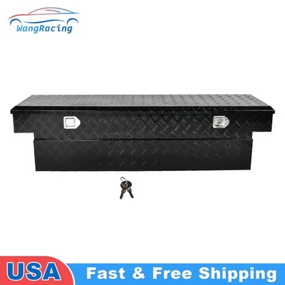 Caja de herramientas de almacenamiento de remolque con cerradura para camioneta pickup de aluminio negro 70" X20” X17,5” Foto 1 de 4