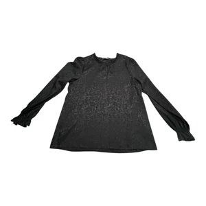 Status by Chenault Black Long Sleeve Ruffle Cuff Top Textured Blouse - Picture 1 of 8