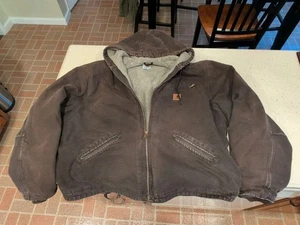 Carhartt J141 DKB Mens 2XL Brown Canvas Sherpa Lined Hooded Detroit Jacket Coat - Picture 1 of 11