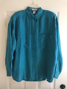 Express Compagnie Internationale Blouse Women L/3 Teal Long Sleeve 100% Silk NWT - Picture 1 of 9