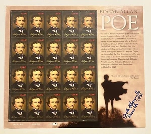 Edgar Allan Poe 42  cent Stamp Sheet w/Dracula Actress Carla Laemmie Signature - Picture 1 of 2