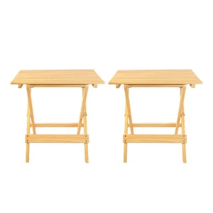 2-PCS Folding Side Table Set Small Solid Wood Portable Patio Outdoor Plant Stand - Picture 1 of 7